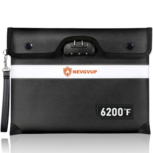 6200°F Upgraded Fireproof Document Bag with Lock, Fireproof Money Bag for Cash with Zipper/Reflective Strip, 9 Layer of Heat Insulated Material, Water Resistant Fire proof Bags for Documents,Fire Bags - color: Black, size: Inside Size 13.0“ x 10.0"