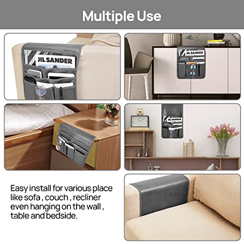 Teniux Remote Control Holder GRS Certified Armrest Organizer with 6 Pockets for recliner couch sofa, Recycled Material Armchair Caddy for Smart Phone, Book, Magazines, Ipad(Dark Grey) - color: Dark Grey