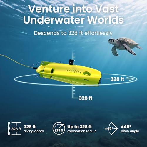 Underwater Drone, Mini S submarine drone with 4K+EIS Image Stabilization Camera for Real-Time Viewing Depth & Temperature Data, Direct-Connect Remote Controller, Dive to 330ft Underwater, Portable ROV - color: Yellow
