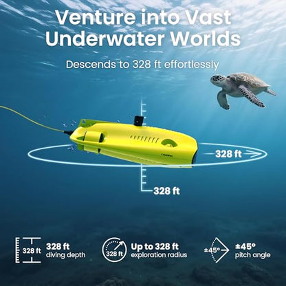 Underwater Drone, Mini S submarine drone with 4K+EIS Image Stabilization Camera for Real-Time Viewing Depth & Temperature Data, Direct-Connect Remote Controller, Dive to 330ft Underwater, Portable ROV - color: Yellow