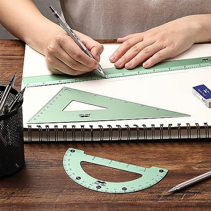 Mr. Pen- Metal Geometry Kit, 4 Pack, 45° & 30°/60° Set Squares - color: Light Green