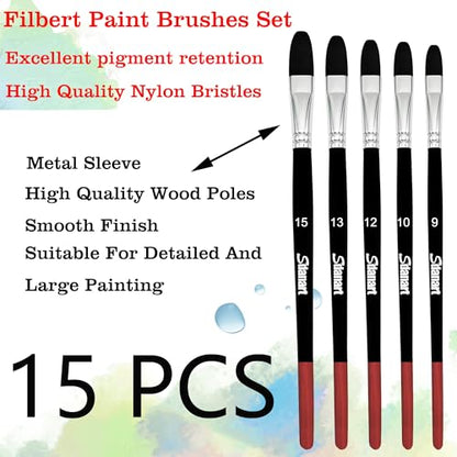 Sdanart Filbert Paint Brushes Set,15 PCS Artist Brushes,Filbert Art Brush