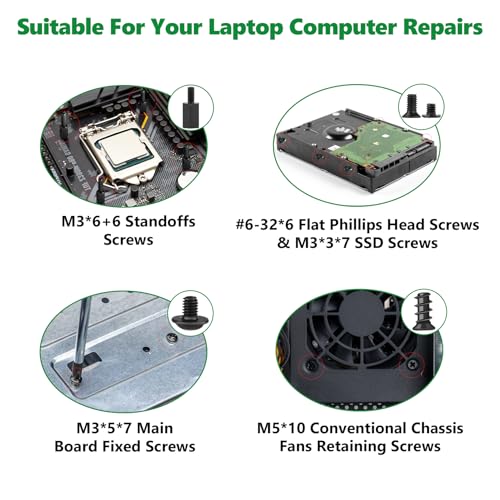 520 Pcs Black Computer Screws Kit PC Motherboard Standoffs SSD Set - color: 520 Pcs Black PC Screw