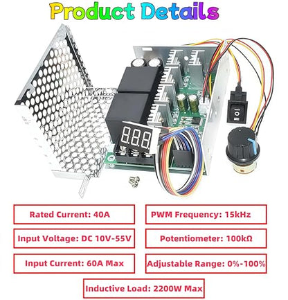 60A PWM DC Motor Speed Regulator 12V 24V 36V 48V for Power Wheels