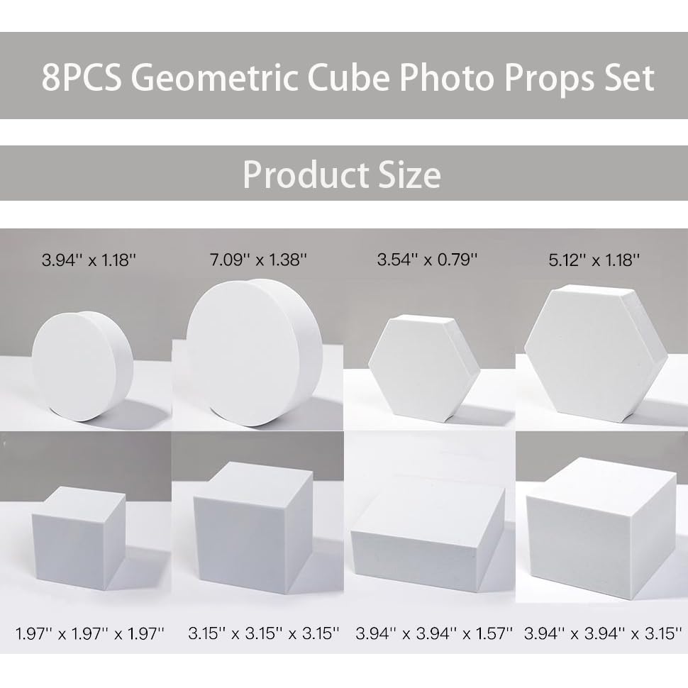 8PCS Geometric Cube Photo Props Set, Hard Foam Photography Background Props for Goods, Crafts, Lipstick, Jewelry, Cosmetics, Makeup Tools, Food (Black) - color: Black