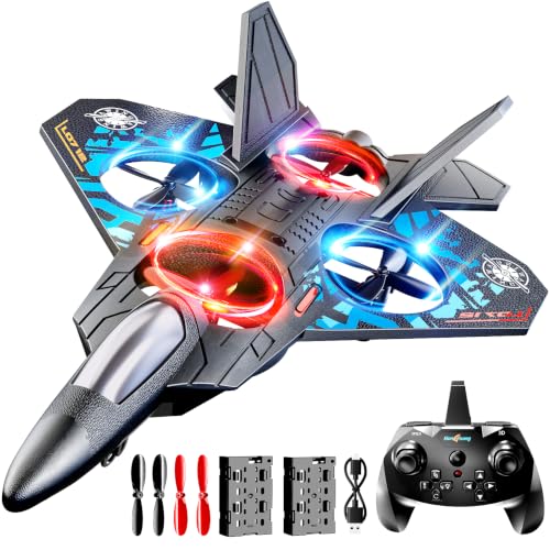 NIPLOOOW Foam Remote Control Airplanes Rc Planes for Kids 4-8, Remote Control Planes Fighter Jet with Light, 360° Flip Fighter Jet Toy, Gravity Sensing, Stunt Roll, Gifts for 6 7 8 10 12 Year Old Boys - color: Blue
