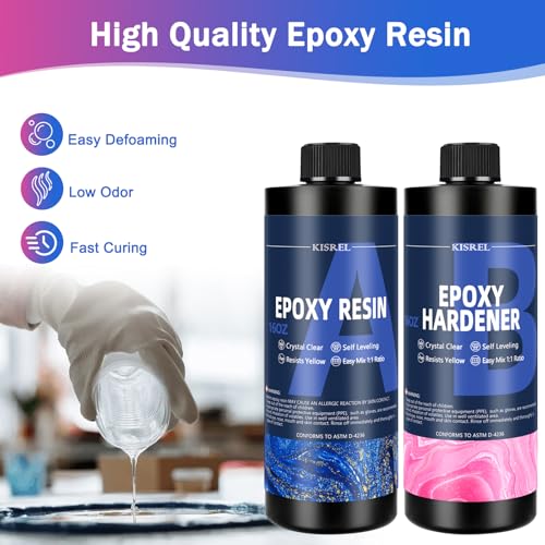 KISREL Epoxy Resin Kit for Beginners, 32oz Resin Kit with Coaster Molds - size: 32oz kit