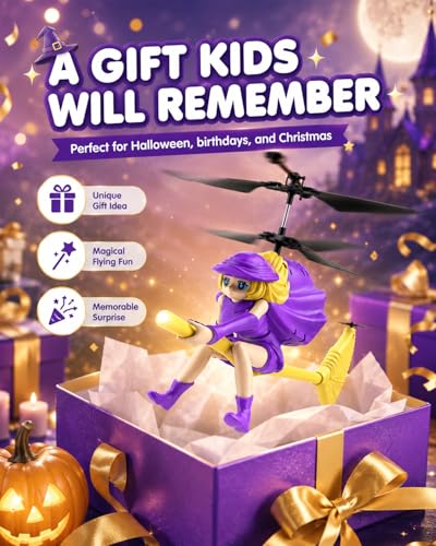 Flying Witch Toy for Kids, Halloween Remote Control Flying Toy - color: Purple