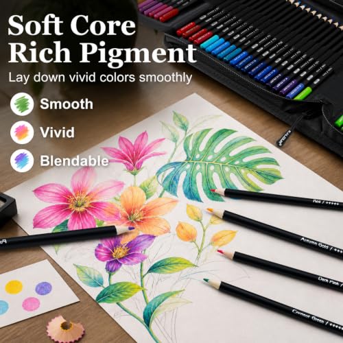 KALOUR 72 Colored Pencils Set, Blending Pencil Sketchbook DIY Color Chart