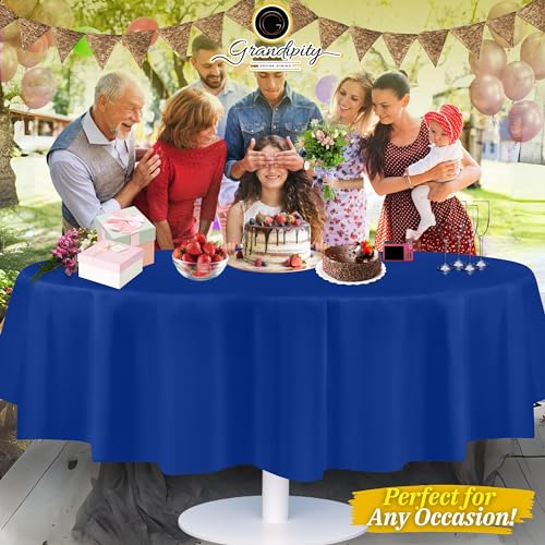 Grandipity Plastic Table Cloth Disposable 12 Pack 84" Round Blue - color: Blue, size: 84in. Round