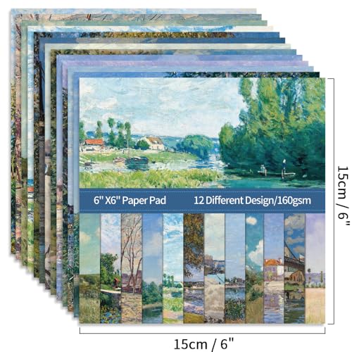 6x6" Cardstock Single Sided Scrapbooking,Craft Decorative Scrap Book Paper - color: 24sheets-famous paintings