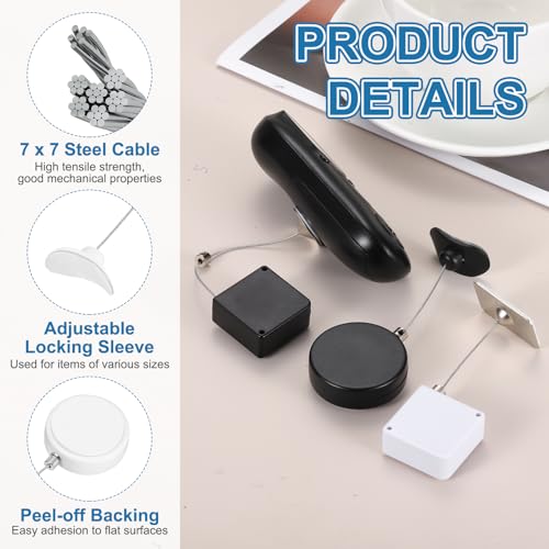 PATIKIL 5ft (1.5M) Retractable Remote Control Cable Tether 1.5N, 3PCS Remote Control Security Lanyard Lock Adjustable Locking Leash with Plastic Cap for TV Tablets Showroom, White - color: White, size: 5ft