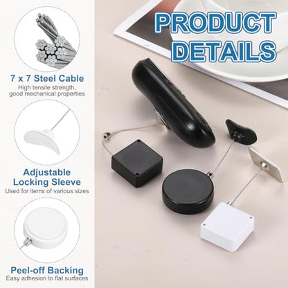 PATIKIL 5ft (1.5M) Retractable Remote Control Cable Tether 1.5N, 3PCS Remote Control Security Lanyard Lock Adjustable Locking Leash with Plastic Cap for TV Tablets Showroom, White - color: White, size: 5ft