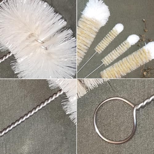 NewFerU Bottle Brushes Thin Long Handle X 5, Natural Boar Bristle Set