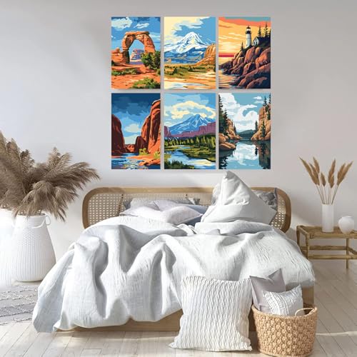 6 Pack National Park Framed Paint by Numbers Kit for Adults Beginner - color: scenery
