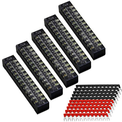 Terminal Block Strip, 12 Circuits 600V 15A, Dual Row Screw, 5 Sets - size: 15A 12P+10pcs Jumpers