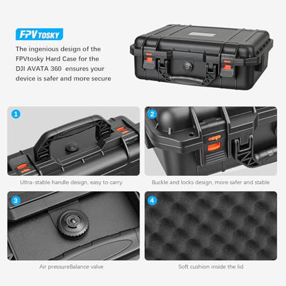 FPVtosky Hard Case for DJI Avata 360, Goggles N3, RC Motion 3, RC 2/FPV Remote Controller 3, Charging Manager, Support Up to 4 Batteries [CASE ONLY]