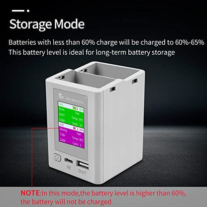 Hanatora LCD Parallel Charger with Storage Charge,Discharge for DJI Mini 4/3 Pro Battery, Two-Way Charging Hub,Fast Charge Two Batteries Drone Accessories