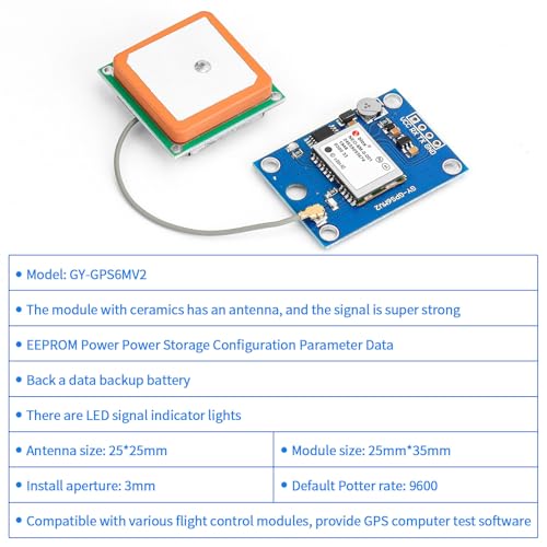 4 Pack GY-NEO6MV2 NEO-6M GPS Module - Flight Controller Module Board 3V-5V with Super Strong Ceramic Antenna Compatible with Ar duino ESP 32 Rasp Berry P i EEPROM APM 2.5 - color: Blue