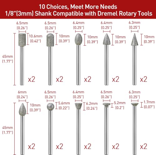 10PCS 120Grit Diamond Grinder Bit Compatible with Dremel Tool - size: 120 Grit 10 Pcs 10 Shapes