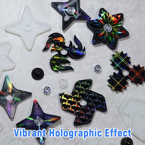 NiArt Fidget Spinner Epoxy Resin Molds Set, 5 Holographic Silicone DIY Kit - size: 5 Molds + 15 Cap Bearings
