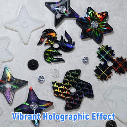 NiArt Fidget Spinner Epoxy Resin Molds Set, 5 Holographic Silicone DIY Kit - size: 5 Molds + 15 Cap Bearings