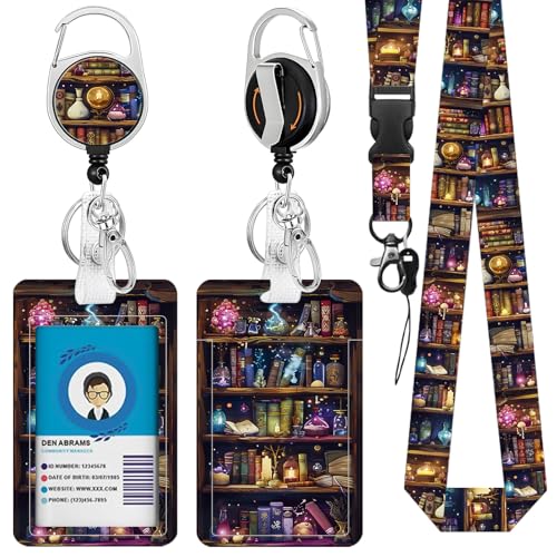 Book Lover Gifts for Women Reading Lanyards Bookshelf ID Badge Holde - color: Bookshelf-black