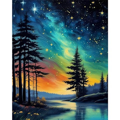 Starry Sky Paint by Numbers for Adults, Landscape Paint by Number on Canvas - color: MT12308