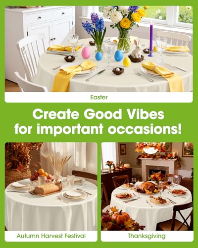 Pureegg Plastic Table Cloth Disposable 6 Pack, 84 Inch Round, Beige - color: Ivory, size: 84" Round