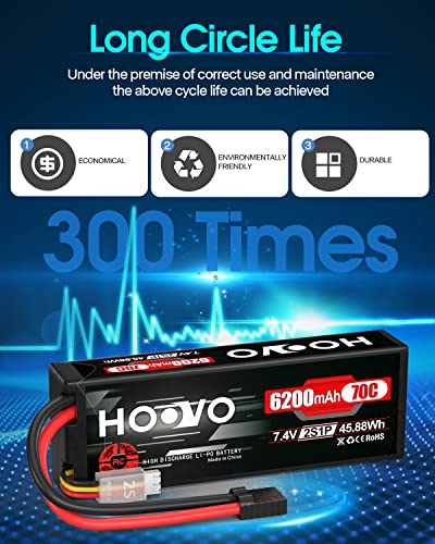 HOOVO 7.4V 6200mAh 70C 2S Lipo Battery Hard Case with TR Plug