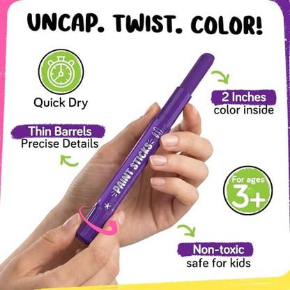 24 Thin Washable Paint Sticks for Kids, Painting Crayons w/Coloring Book - color: 24 Thin