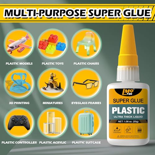 Plastic Super Glue Liquid, Clear Instant Cyanoacrylate Glue for Plastic Model 3d Printing PLA Airplane Miniatures Heavy Duty, All Purpose Superglue for Metal Rubber Wood Ceramic, Strong and Waterproof - size: 2oz-thick