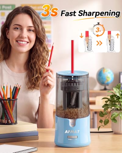 AFMAT Electric Pencil Sharpener, Plug-in Pencil Sharpener for 6-12mm Pencil - color: Cyan