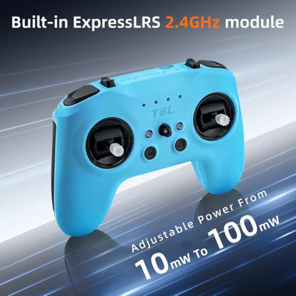 Radiomaster T8L ELRS 2.4GHz Radio Transmitter, 204g Lightweight Screenless Remote Controller with Hall-Effect Gimbals, USB-C Charging & Simulator Compatibility for FPV Drones (Blue) - color: Blue