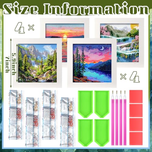 Geyoga 4pcs Scenery Diamond Painting Kits with Frame for Adults 7 x 7 Inch - style: Scenery
