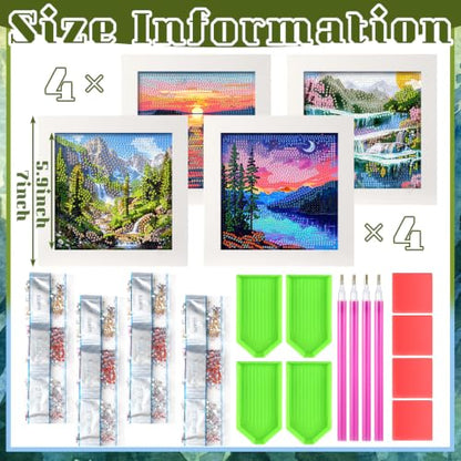 Geyoga 4pcs Scenery Diamond Painting Kits with Frame for Adults 7 x 7 Inch - style: Scenery