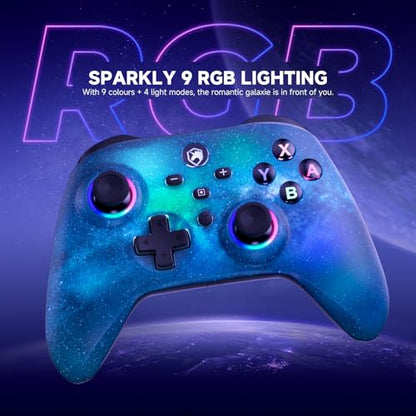 ECHTPower Pro Controller for Switch/PC/iOS/Android, 1000mAh Wireless Gaming Controller With 9 Color RGB Light, Macro Buttons, 6 Axis Gyro, Dual Vibration, Turbo - color: Blue
