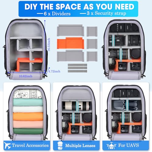SDYSM Waterproof Camera Backpack 15.6 Inch,Camera Bags for Photographers - color: Black