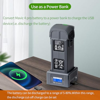 Two-Way Charging Hub with Digital Display Screen for DJI Mavic 4 Pro Drone Battery USB Battery Charger with Storage Charge Accessories