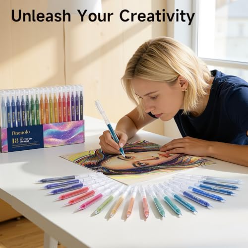 finenolo Glitter Gel Pens, Large Capacity Metallic Pens, 18 Colors Jumbo