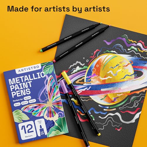ARTISTRO 12 Metallic Paint Pens for Glass Marking - Extra-Fine Tip - color: Metallic