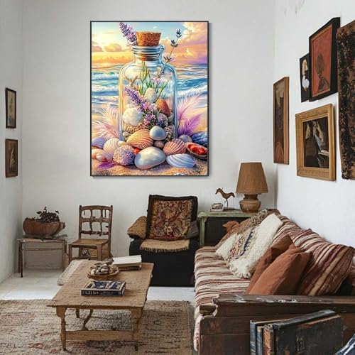 5D Beach Seashell Bottle Diamond Art kits for Adults Beginners 12x16 Inch - color: KM955-1