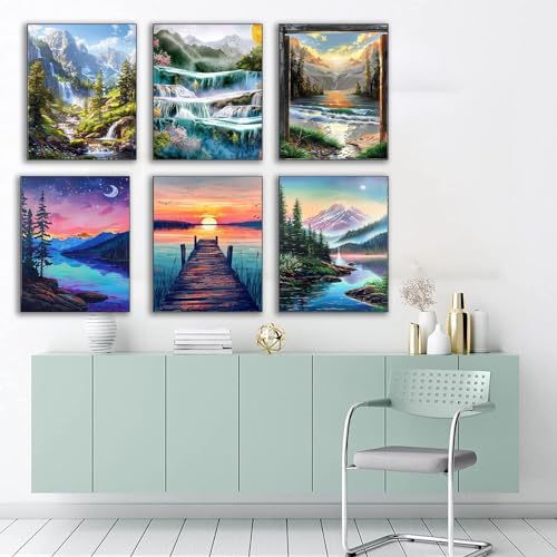 EWJRNSF 6 Pack 5D Mountain Landscape Diamond Painting Kits for Adults DIY - color: AA 6 Pack Landscape