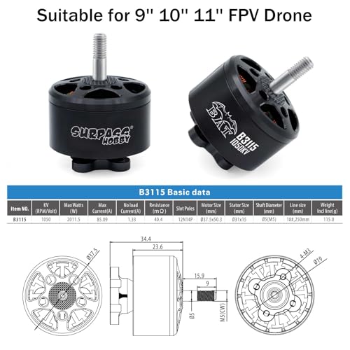 Surpass Hobby Bat B3115 1050KV Brushless Motor 6S for QAV FPV Racing Drone Quadcopter (4PCS)