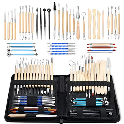 ISSEVE 43Pcs Pottery Clay Sculpting Tools Set with Stand-Up Organizer Bag - color: Black Upgrade Stand-up Bag