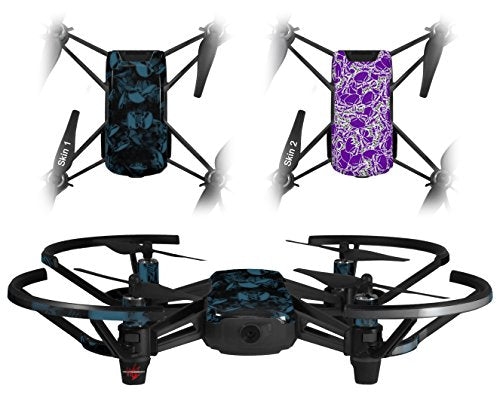 Skin Decal Wrap 2 Pack Compatible with DJI Ryze Tello Skulls Confetti Blue Drone NOT Included