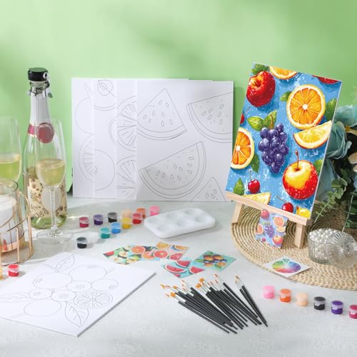 Dinifee 6 Pack Pre Drawn Canvas 8x10 Paint Kit for Adults, Colorful Fruit - style: Colorful Fruit
