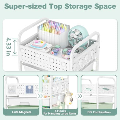 5 Drawer Rolling Storage Cart with Pegboard Top and Hooks, Gradient Green - color: Gradient Green, size: 5-Drawers