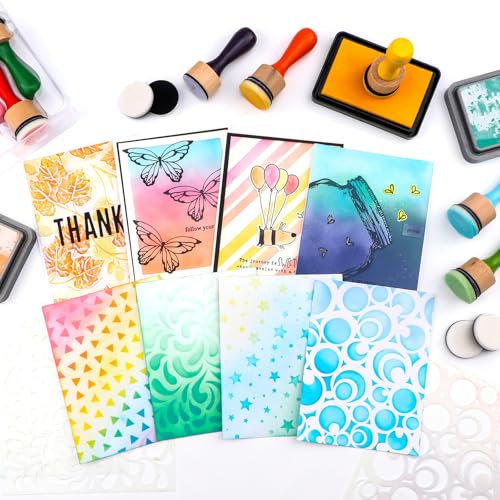 28 Pcs Ink Blending Foam Pads Set, Include 8 Pcs Round Ink Mini Applicator Tools and 18 Pcs Replacement Foam Pads 1 Storage Rack & Box for Drawing Distressing Blending Card Making Stamping Painting
