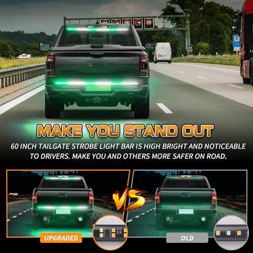 XRIDONSEN 48 inch 288 LED Tailgate Strobe Lights Rear Emergency Lights - color: Green/White